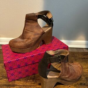 Free People distressed leather and dark brown suede clog sandals